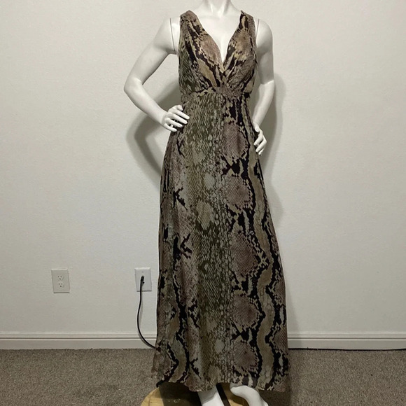 Mango Suit Snake Print V-Neck Cross Low Back Sleeveless Maxi Dress Size 10 - Picture 1 of 11